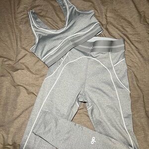 ALO Yoga Silver Sports Bra and Leggings Set